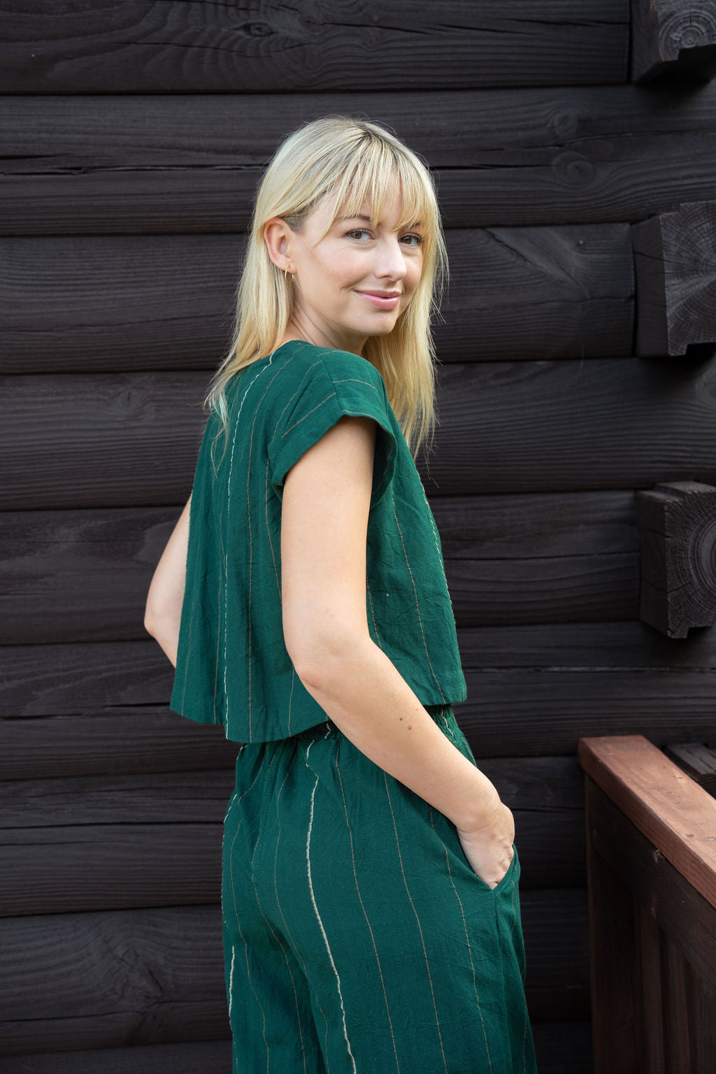 Katie Handwoven Cotton Crop Set in Dark Green - Pre-Order 2/30