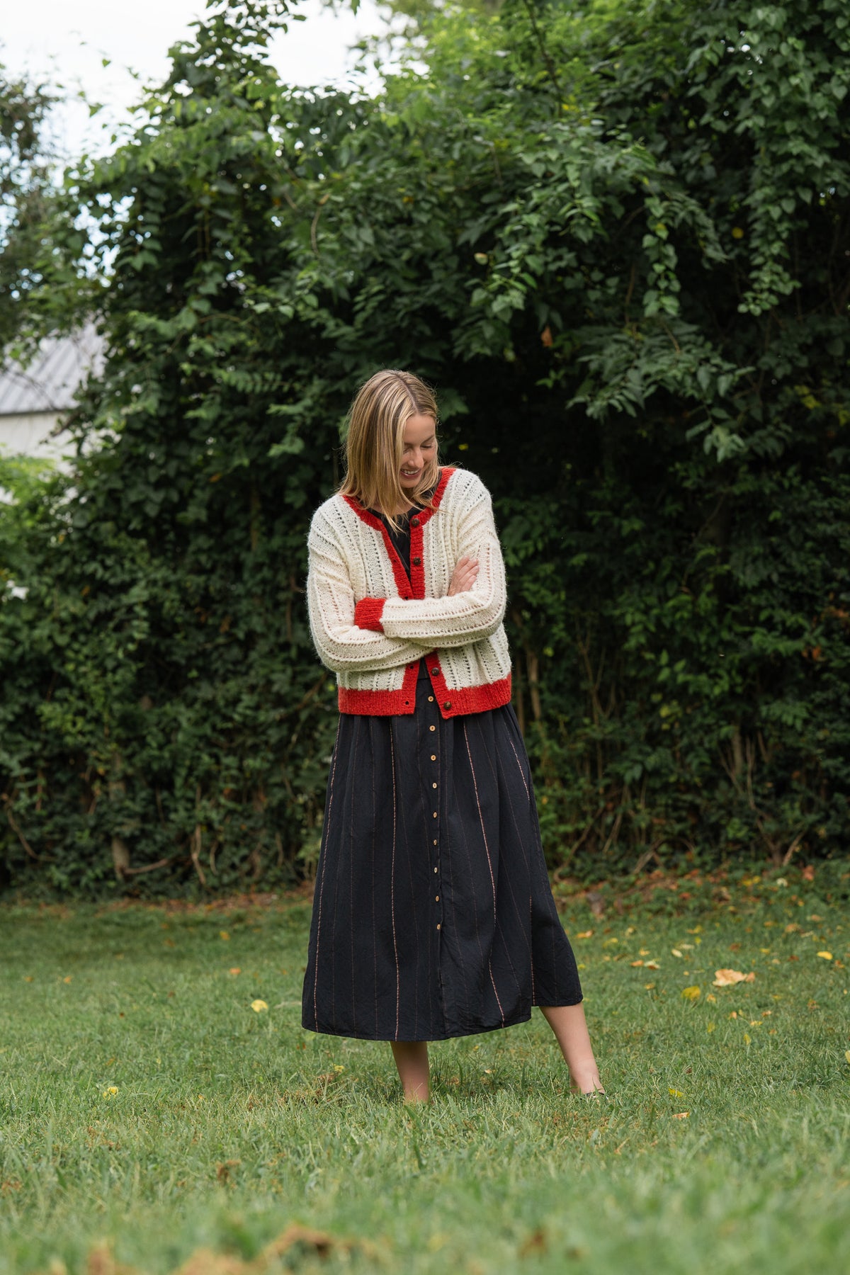 Perry Gathered Midi Skirt in Black Handwoven Cotton