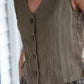 Perry Gathered Midi Skirt in Black and Tan Linen Plaid