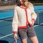 Agnes Mohair Cardigan in Natural White and Red