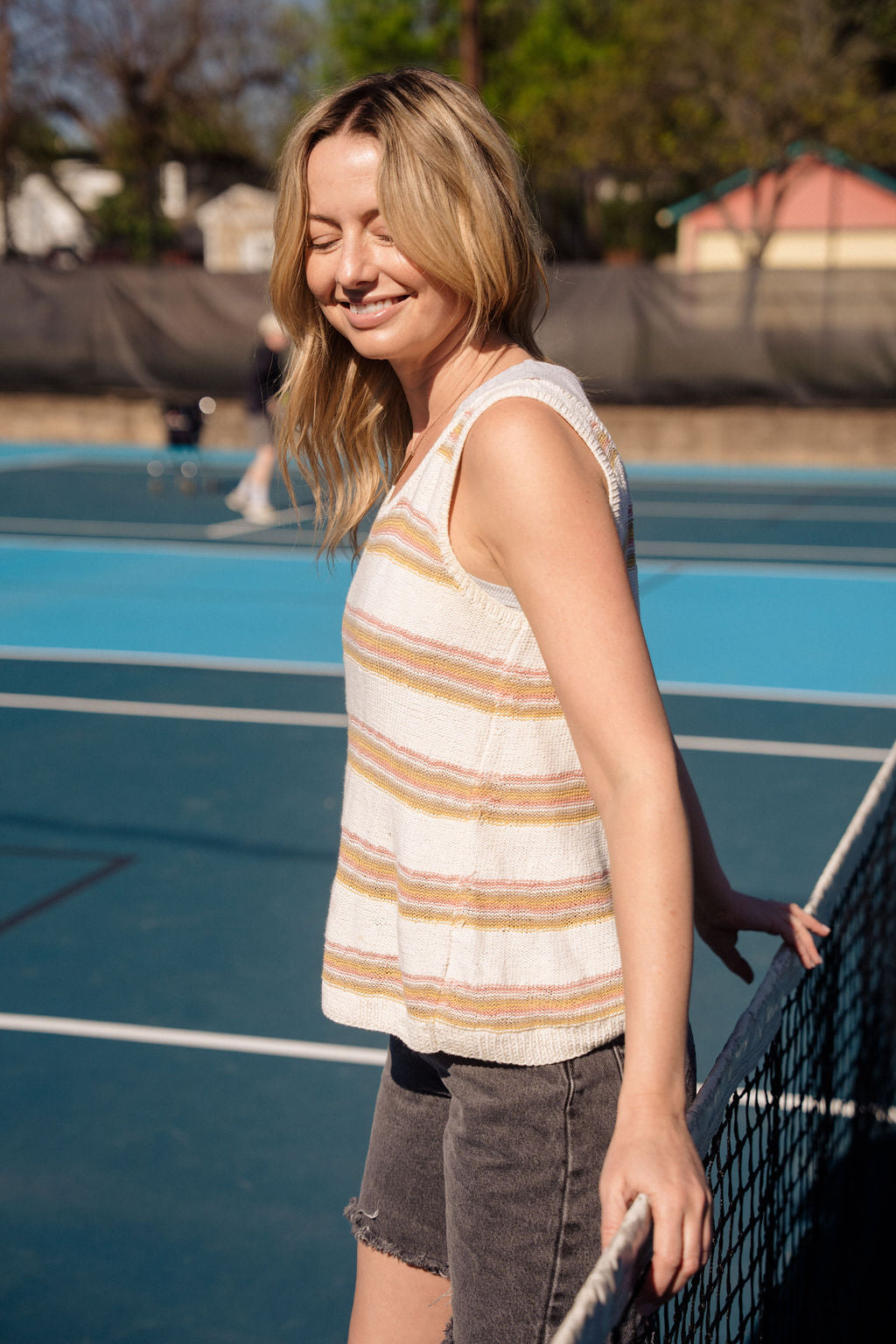 Jane Hand Knit Cotton Striped Tank - L Left