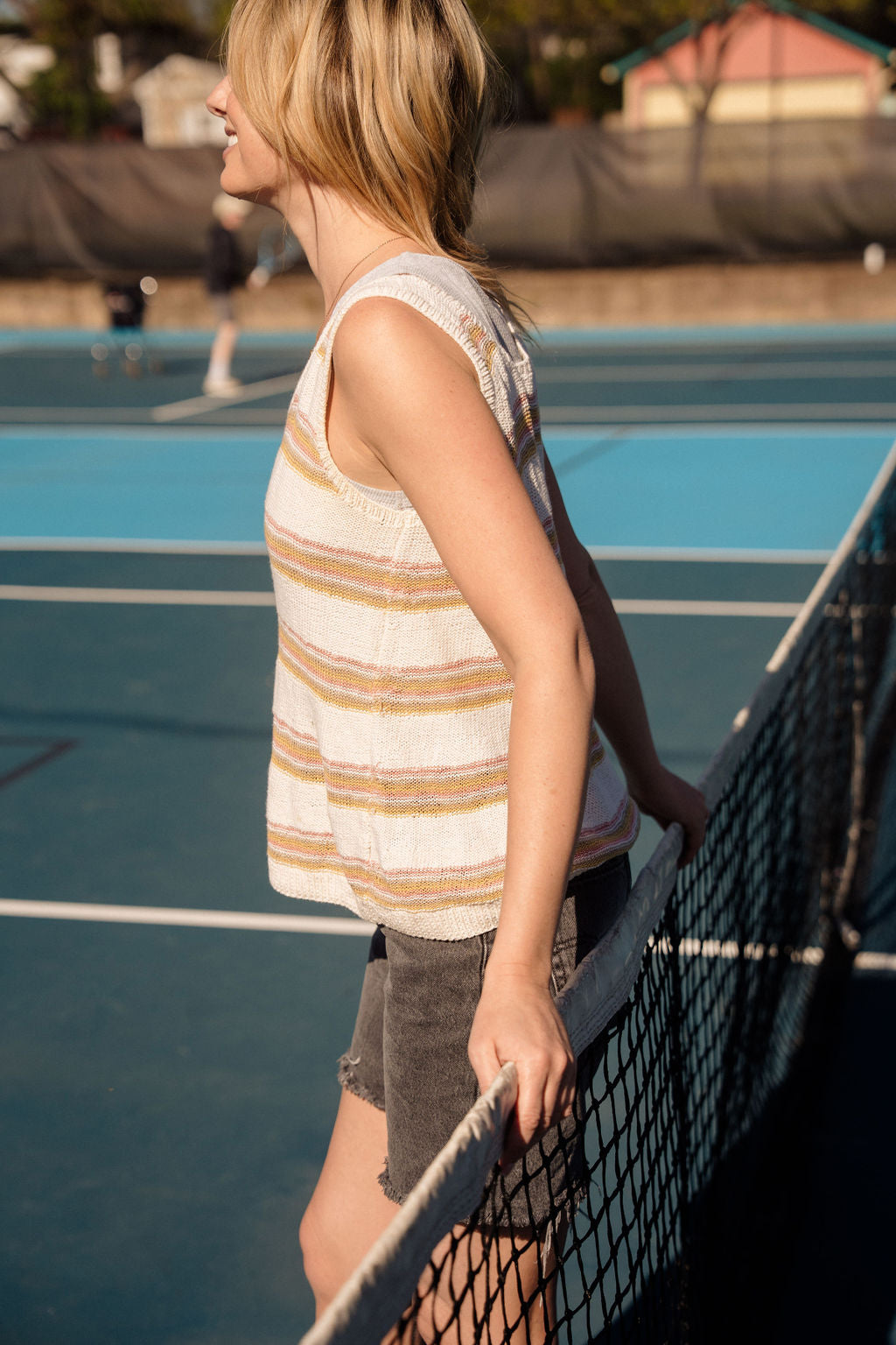 Jane Hand Knit Cotton Striped Tank - L Left