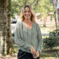 Finn V-Neck Cotton Sweater in Sage and Cream Made to Order