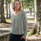 Finn V-Neck Cotton Sweater in Sage and Cream Made to Order