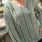 Finn V-Neck Cotton Sweater in Sage and Cream Made to Order