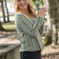 Finn V-Neck Cotton Sweater in Sage and Cream Made to Order