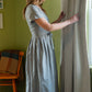 June Dress in Green/Grey Chambray - M