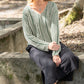 Finn V-Neck Cotton Sweater in Sage and Cream Made to Order