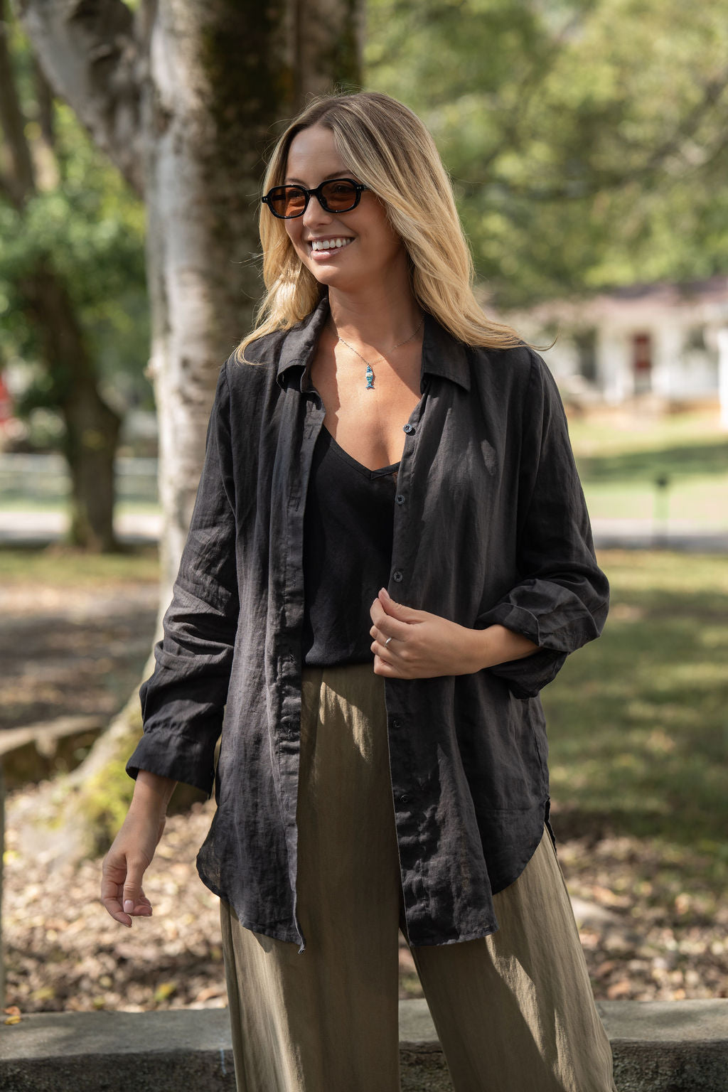 Button-Up Shirt in Black Linen Made to Order