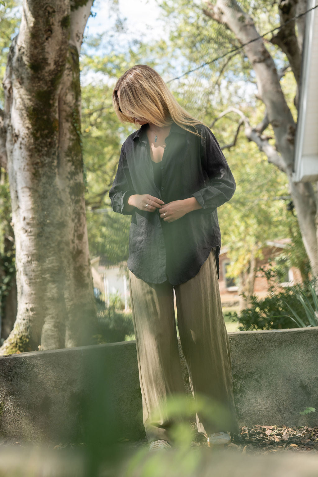 Button-Up Shirt in Black Linen Made to Order