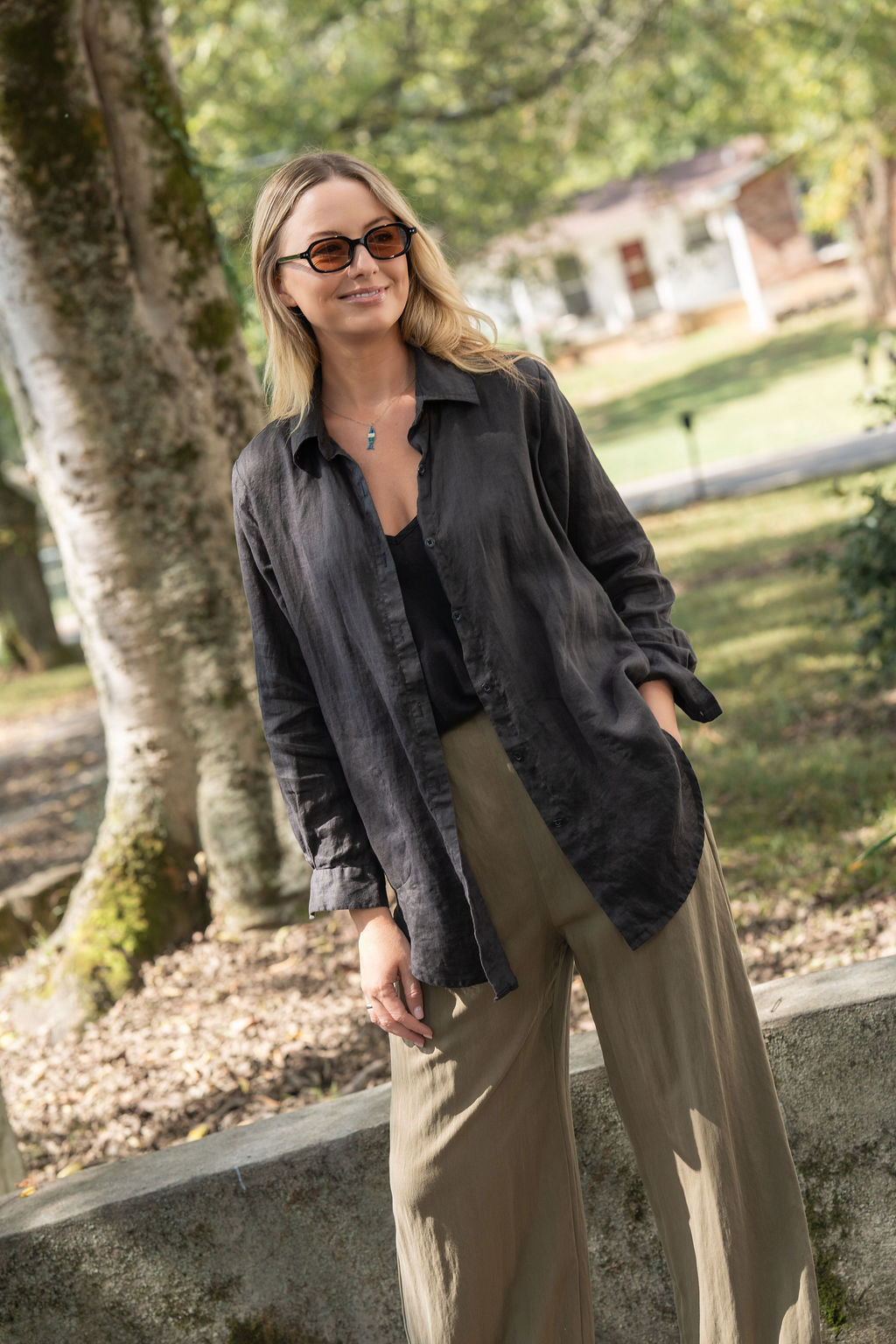 Button-Up Shirt in Black Linen Made to Order