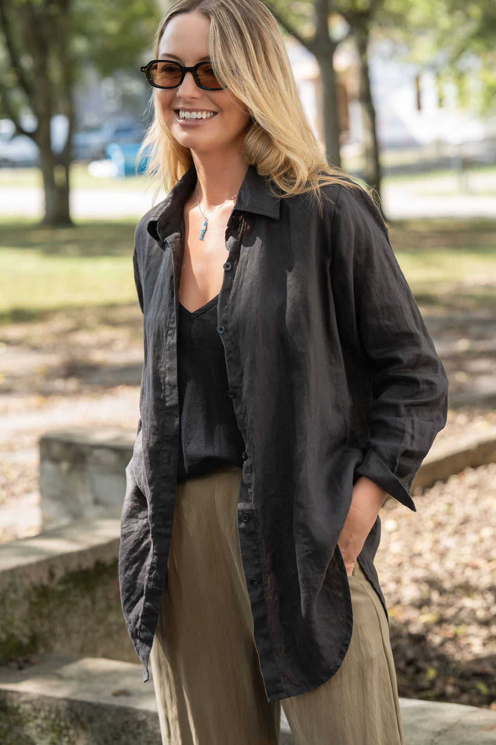 Button-Up Shirt in Black Linen Made to Order