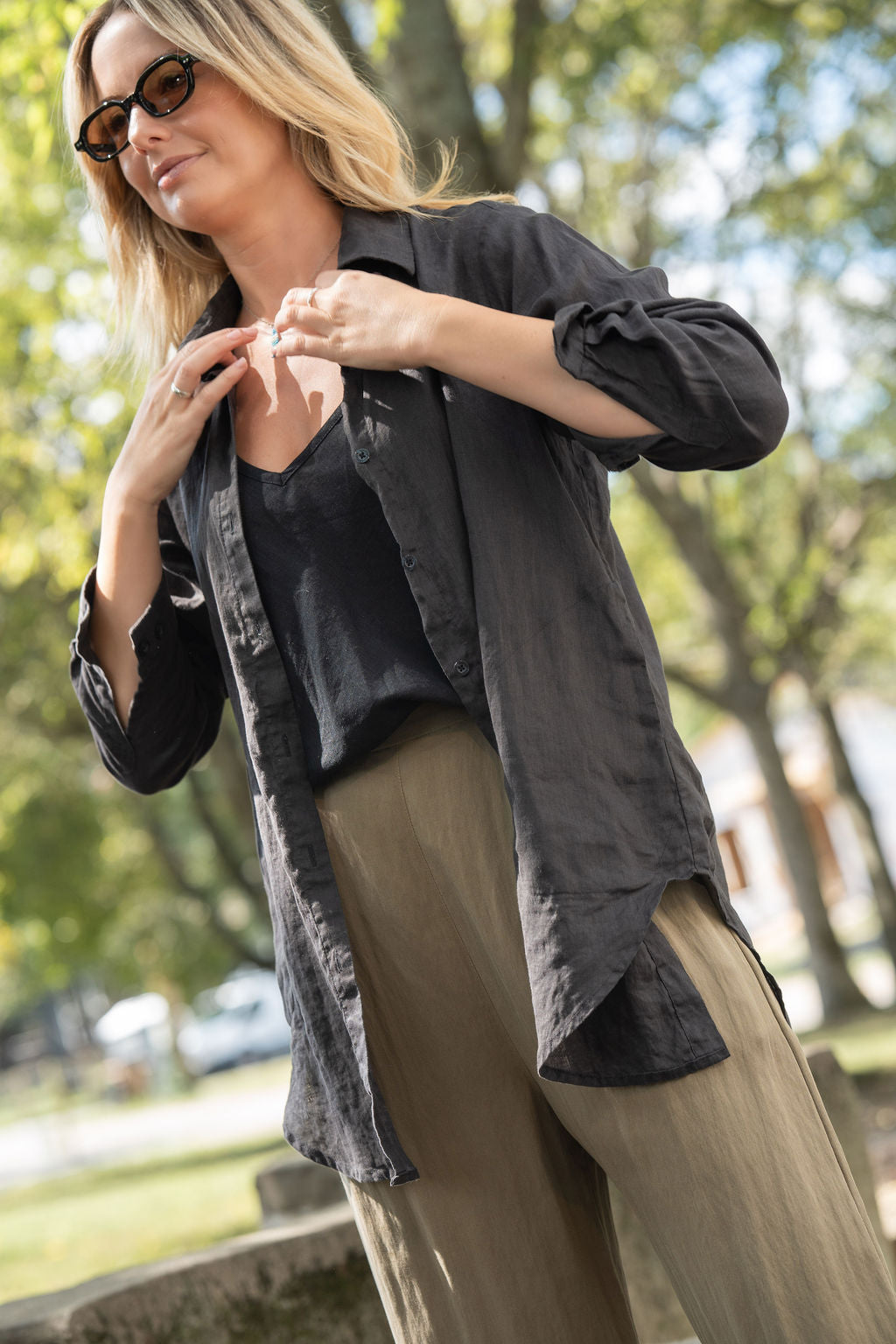 Button-Up Shirt in Black Linen Made to Order