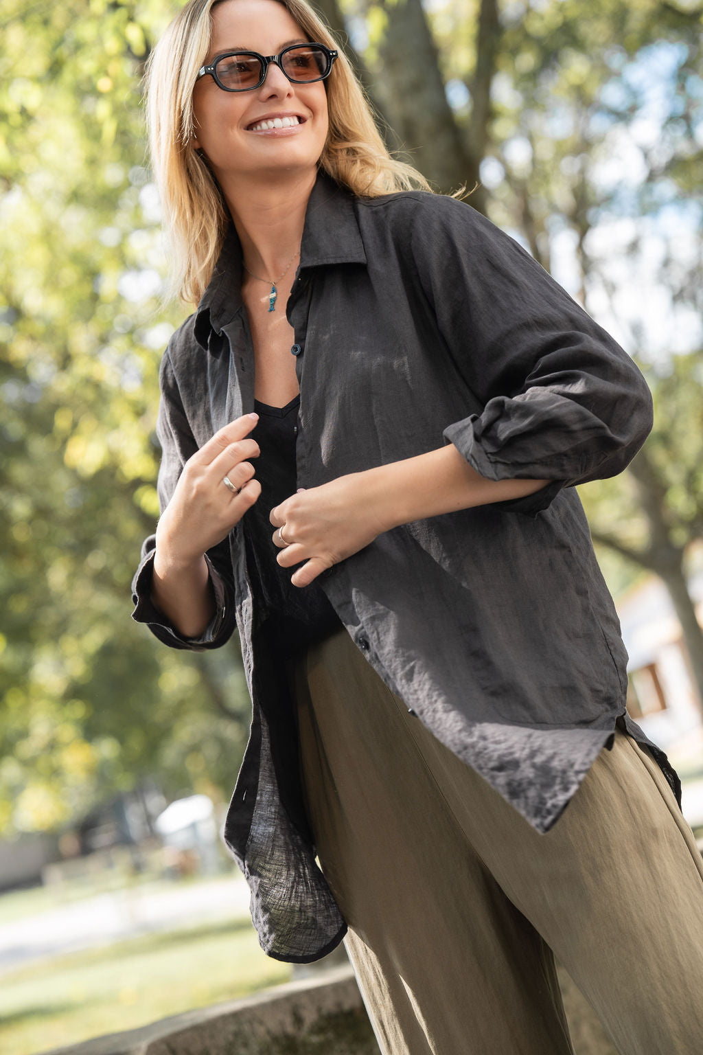 Button-Up Shirt in Black Linen Made to Order