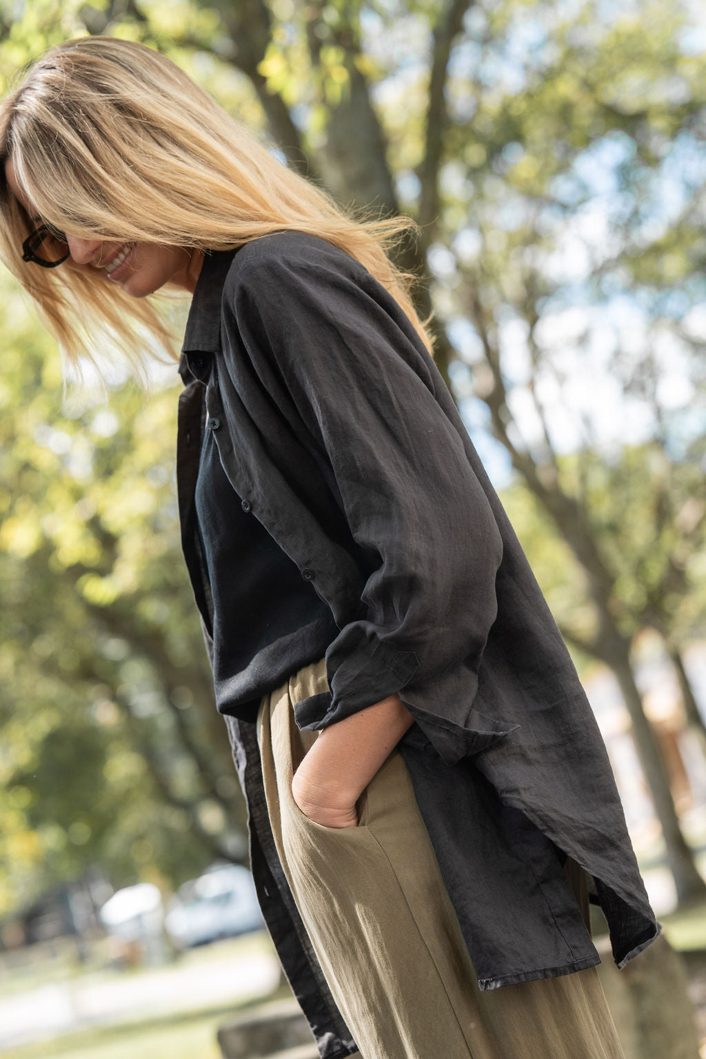 Button-Up Shirt in Black Linen Made to Order