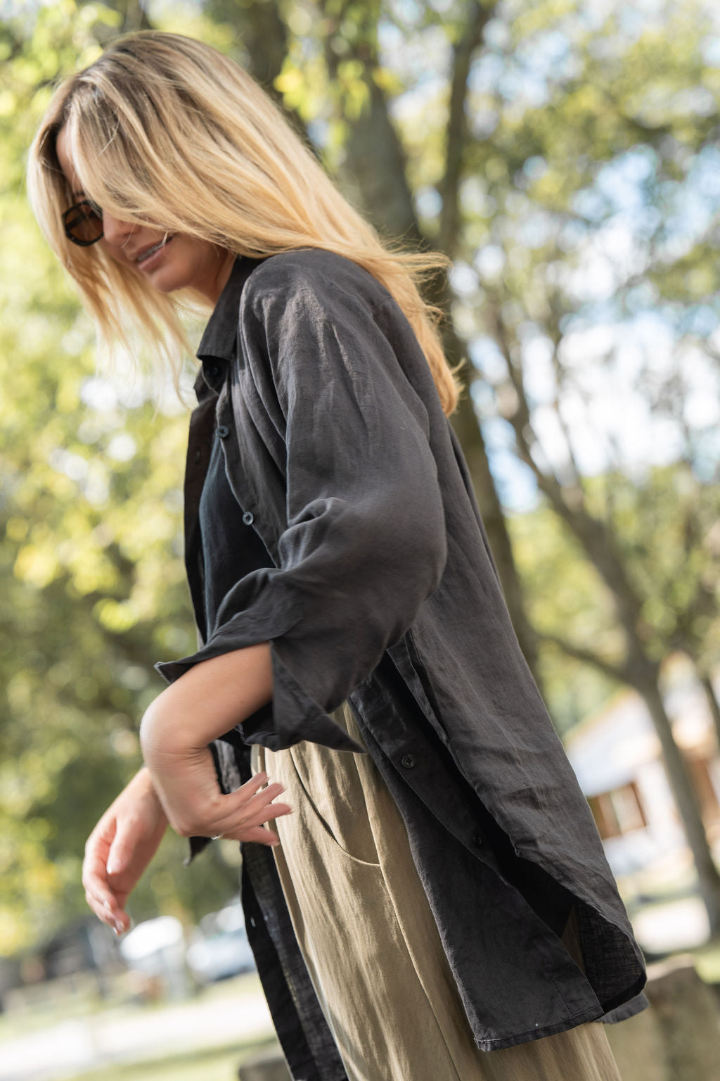 Button-Up Shirt in Black Linen Made to Order