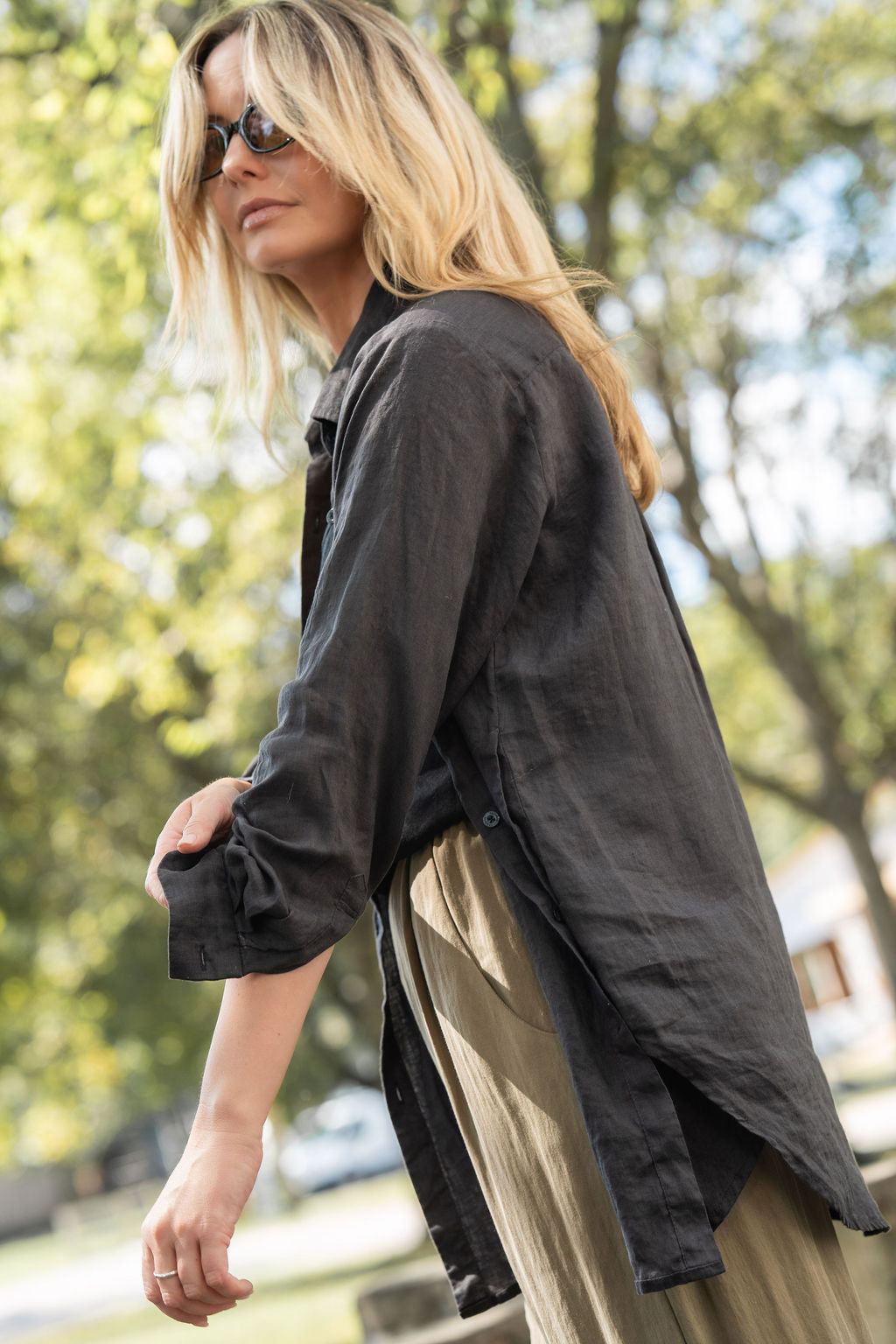 Button-Up Shirt in Black Linen Made to Order