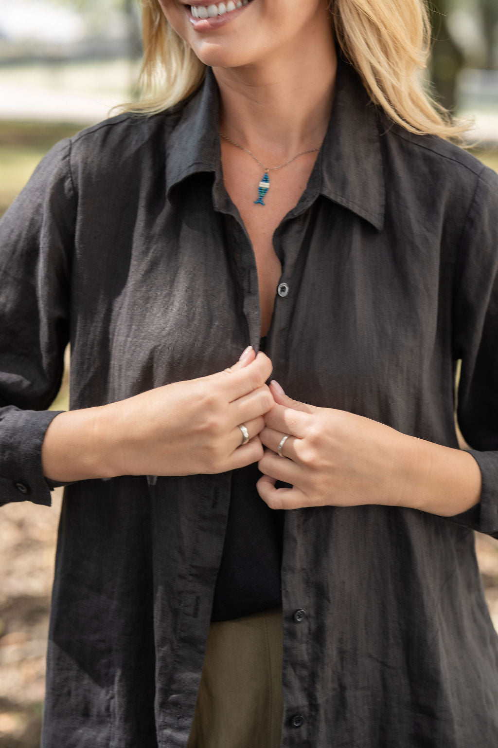 Button-Up Shirt in Black Linen Made to Order