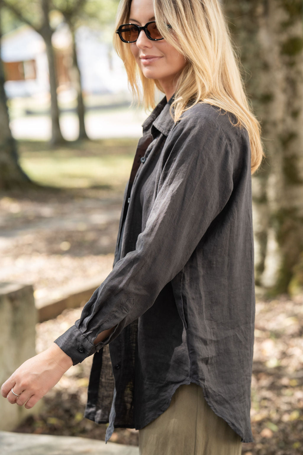 Button-Up Shirt in Black Linen Made to Order