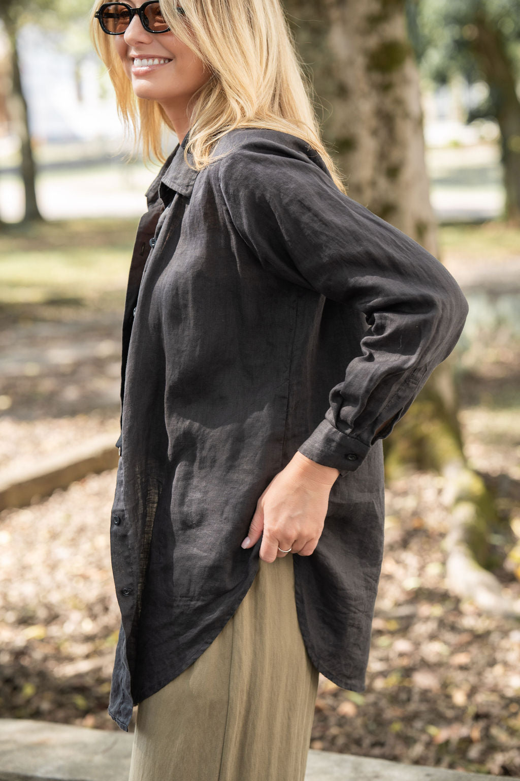 Button-Up Shirt in Black Linen Made to Order