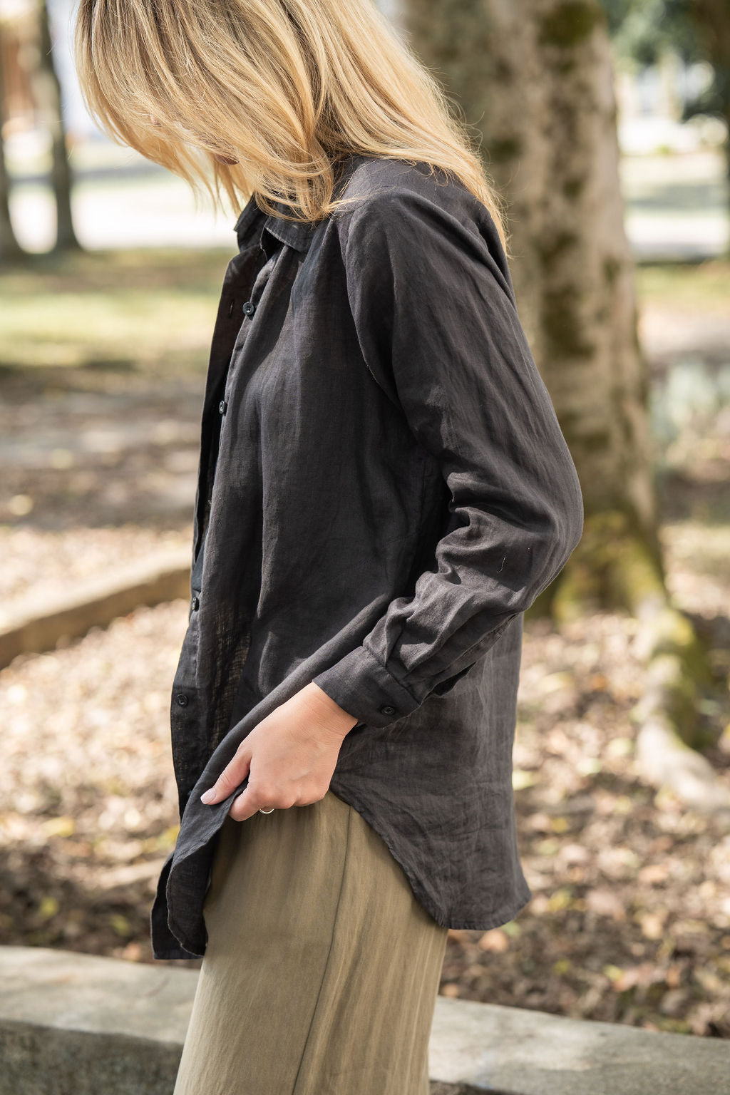 Button-Up Shirt in Black Linen Made to Order