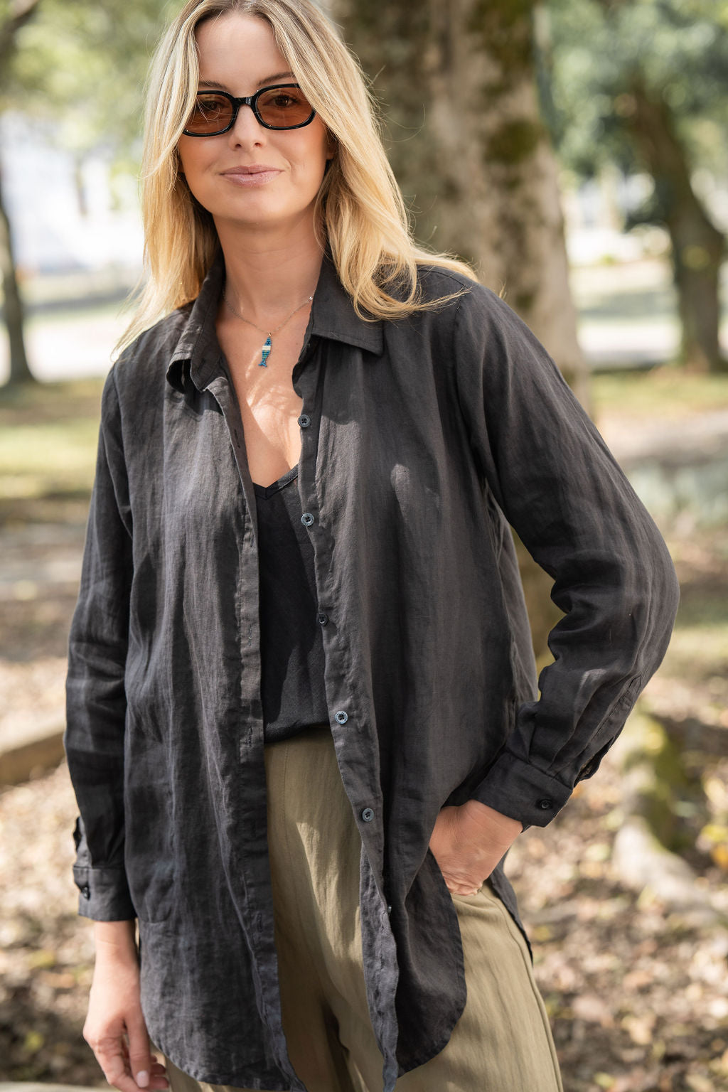 Button-Up Shirt in Black Linen Made to Order