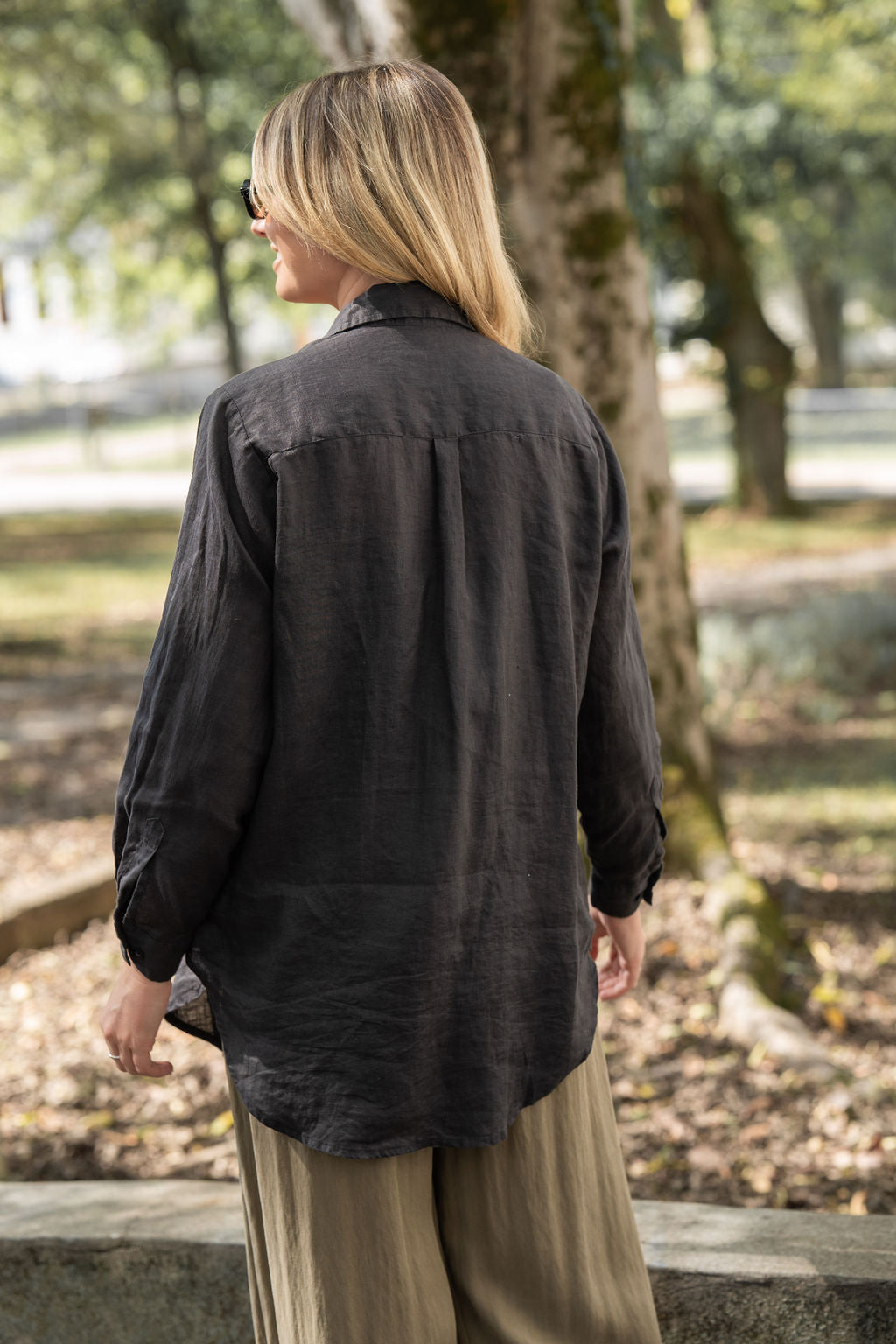 Button-Up Shirt in Black Linen Made to Order