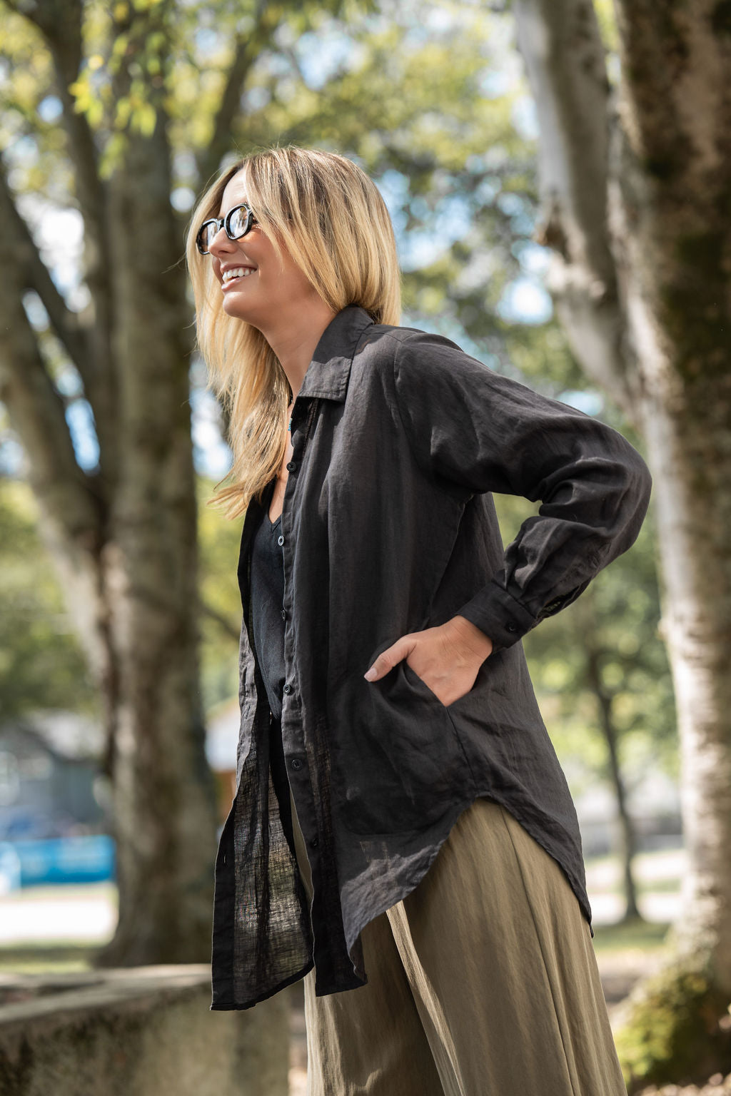 Button-Up Shirt in Black Linen Made to Order