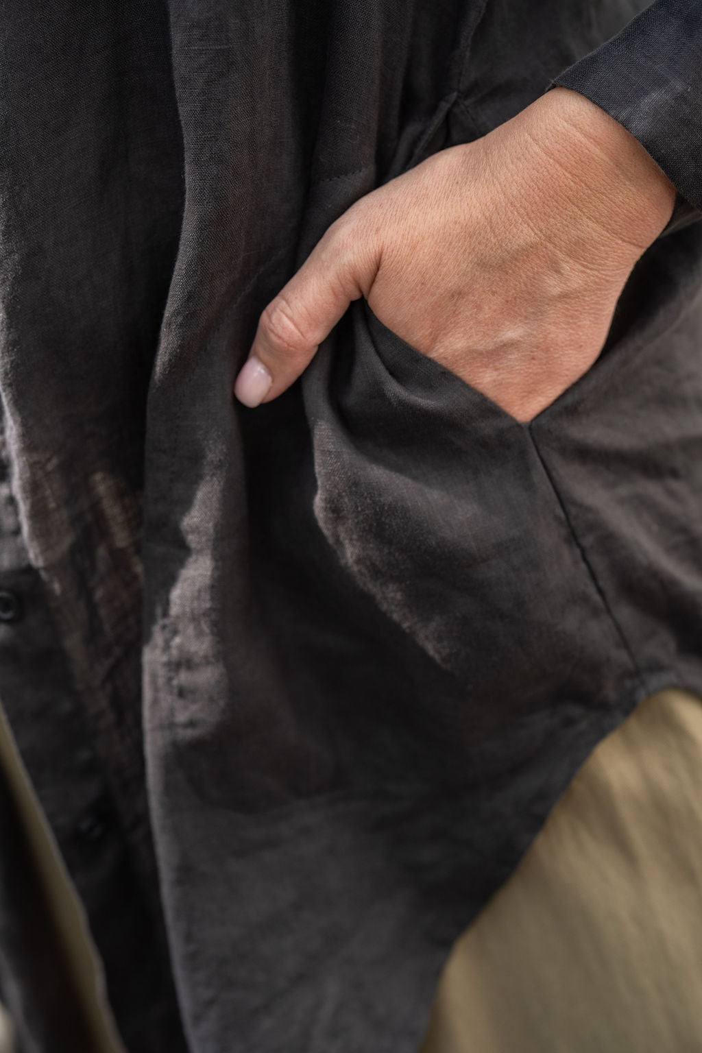 Button-Up Shirt in Black Linen Made to Order