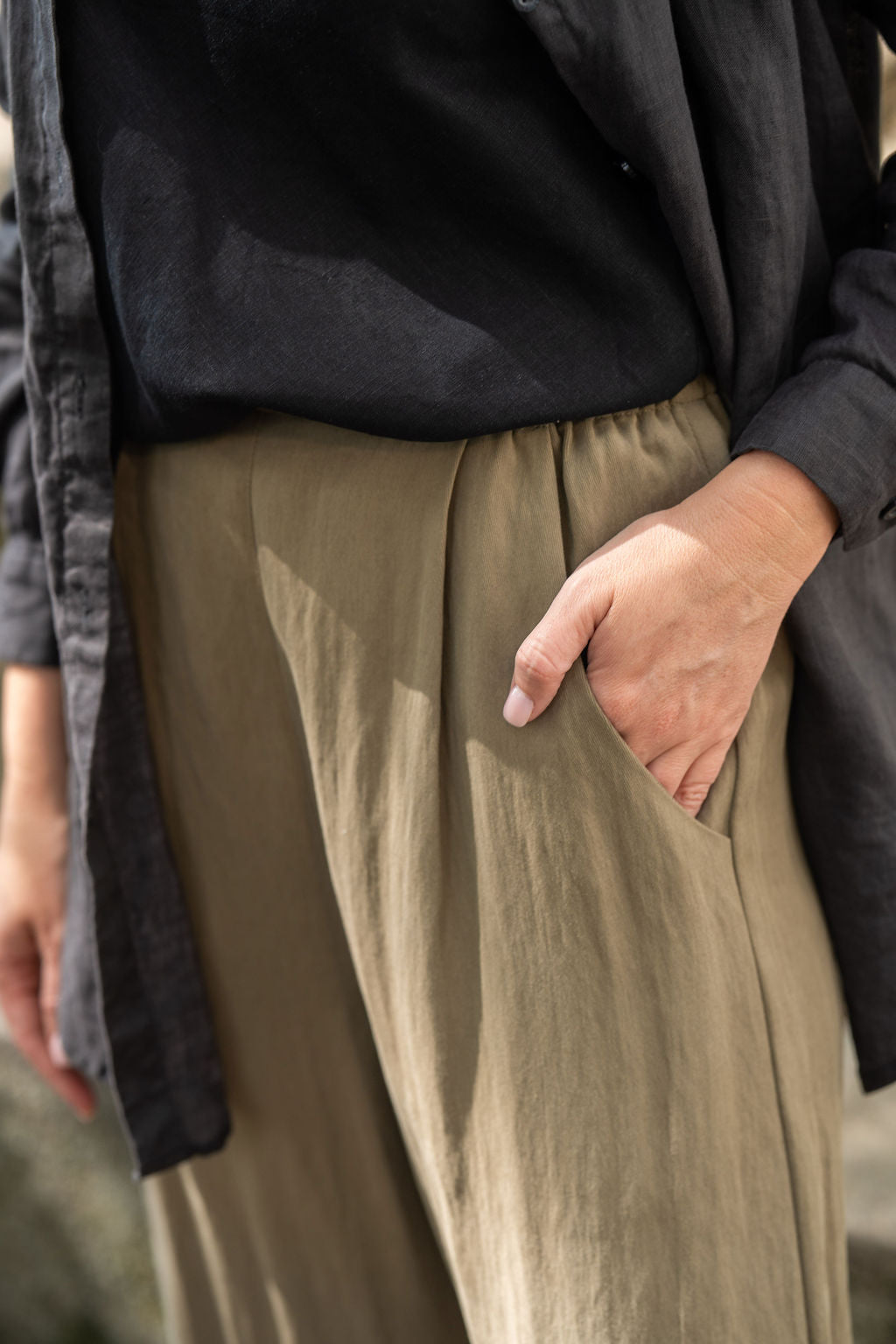 Button-Up Shirt in Black Linen Made to Order