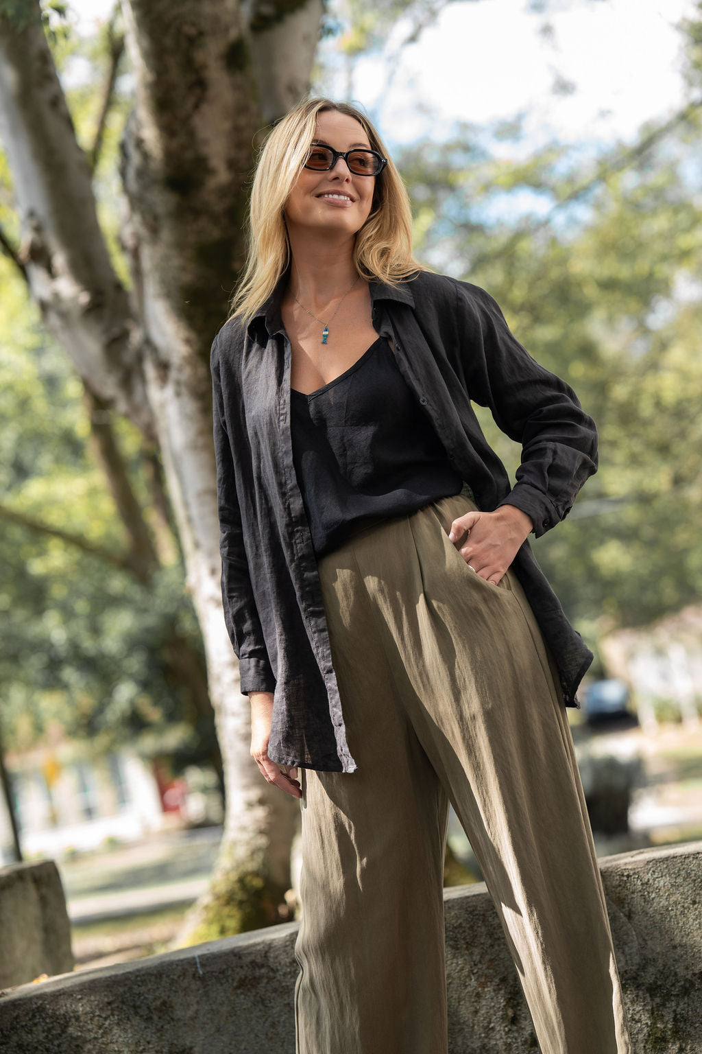 Button-Up Shirt in Black Linen Made to Order