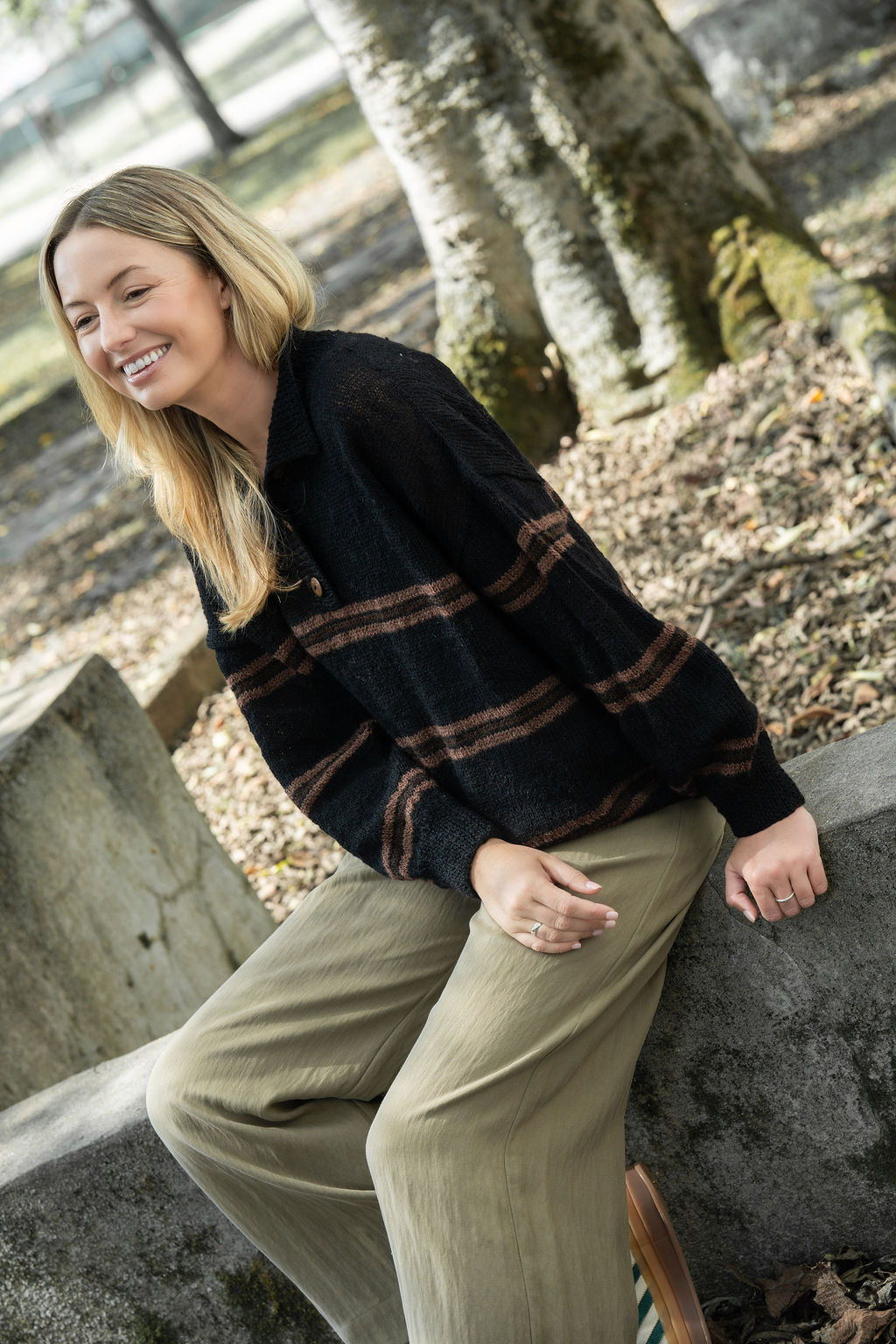 Imogene Oversized Wool Henley in Black and Brown Made to Order