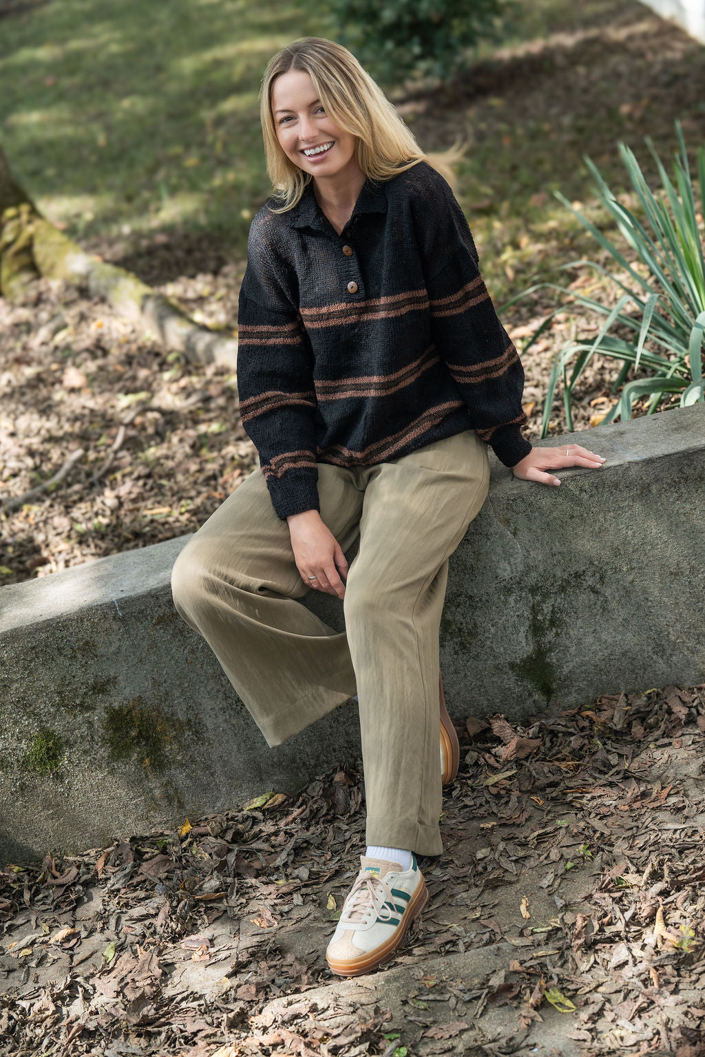 Imogene Oversized Wool Henley in Black and Brown Made to Order