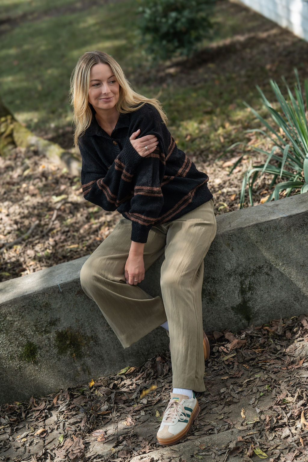 Imogene Oversized Wool Henley in Black and Brown Made to Order