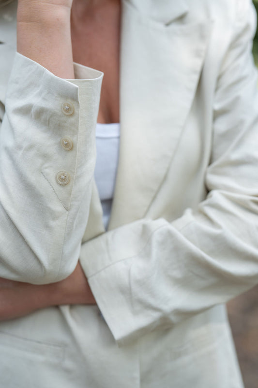 Classic Linen Blazer in Navy Fishbone or Beige Linen Made to Order