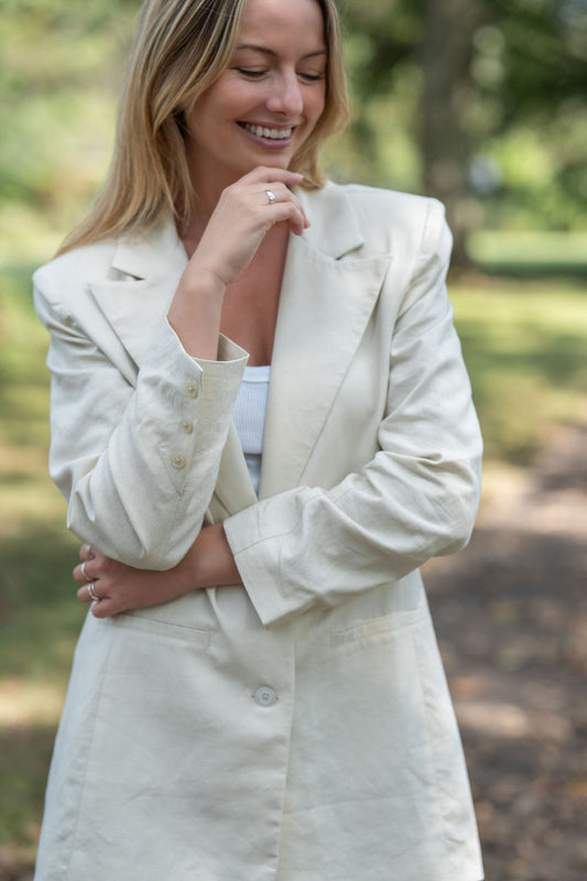 Classic Linen Blazer in Navy Fishbone or Beige Linen Made to Order