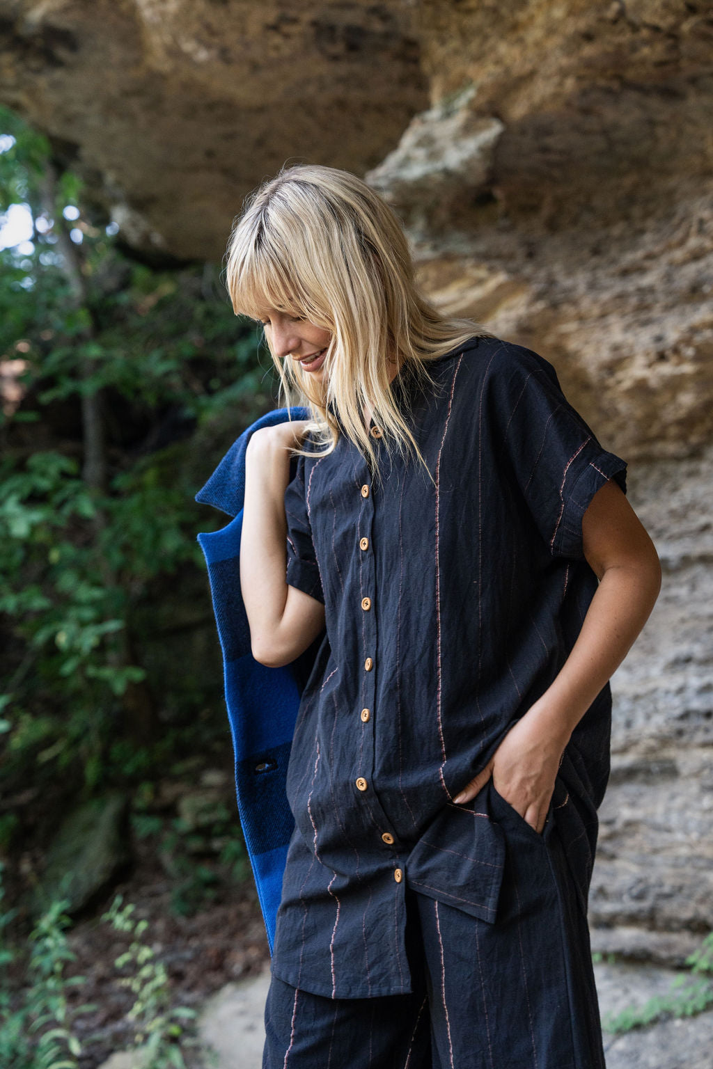 Paige Handwoven Cotton Relaxed Shirt Dress in Black - Pre-Order 2/30