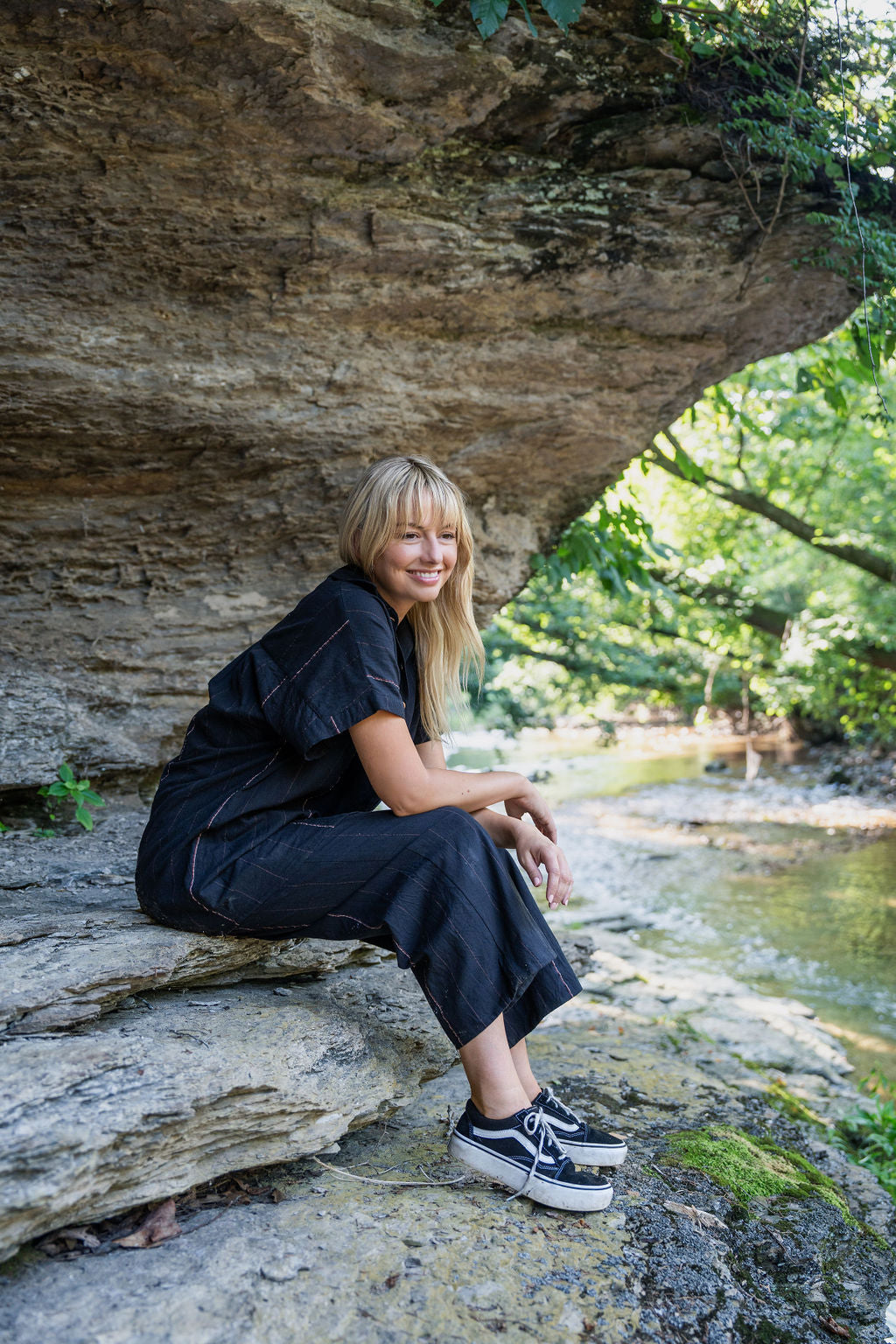 Paige Handwoven Cotton Relaxed Shirt Dress in Black - Pre-Order 2/30