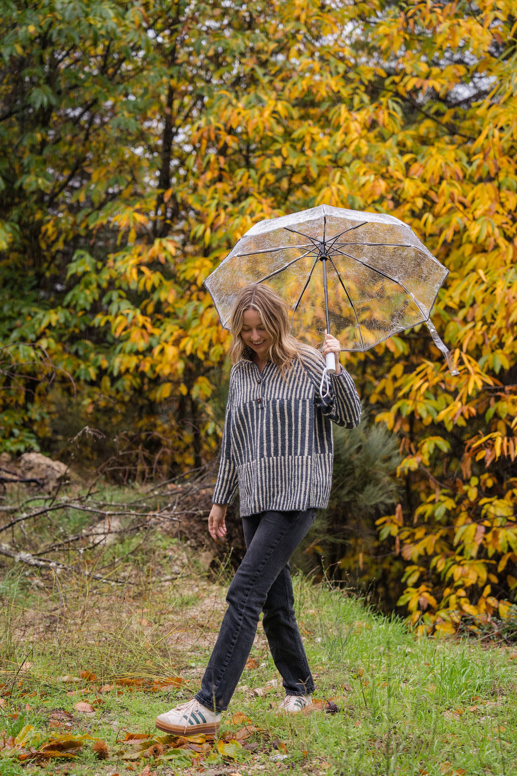 Tiff Oversized Wool Henley in Slate and Cream Made to Order