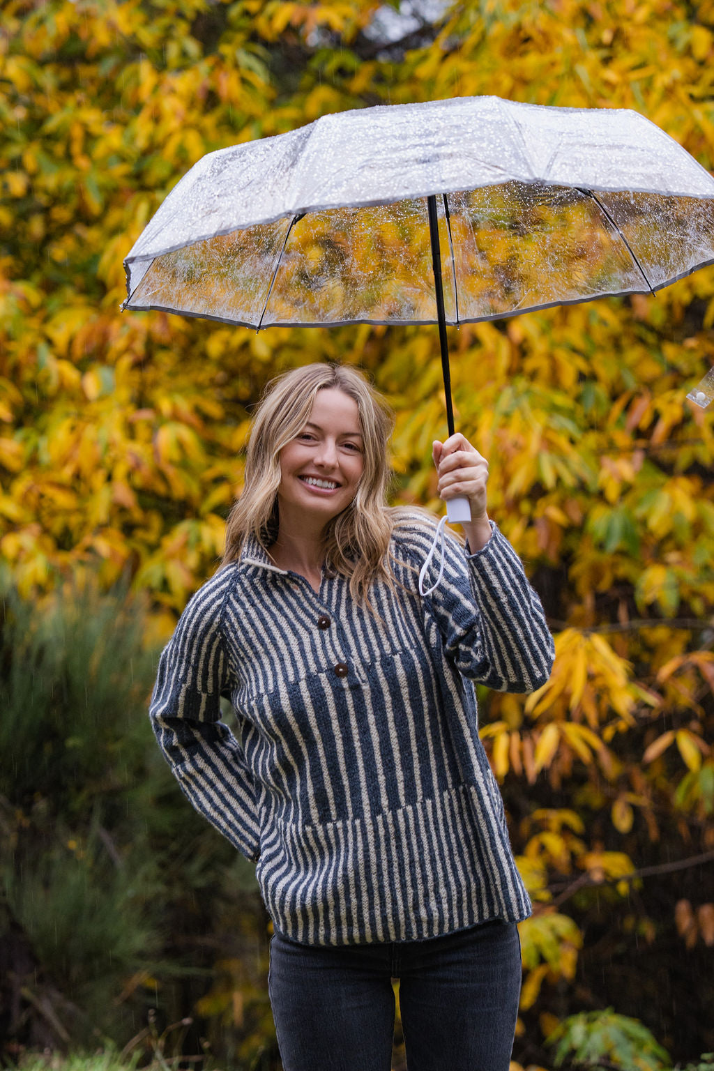 Tiff Oversized Wool Henley in Slate and Cream Made to Order