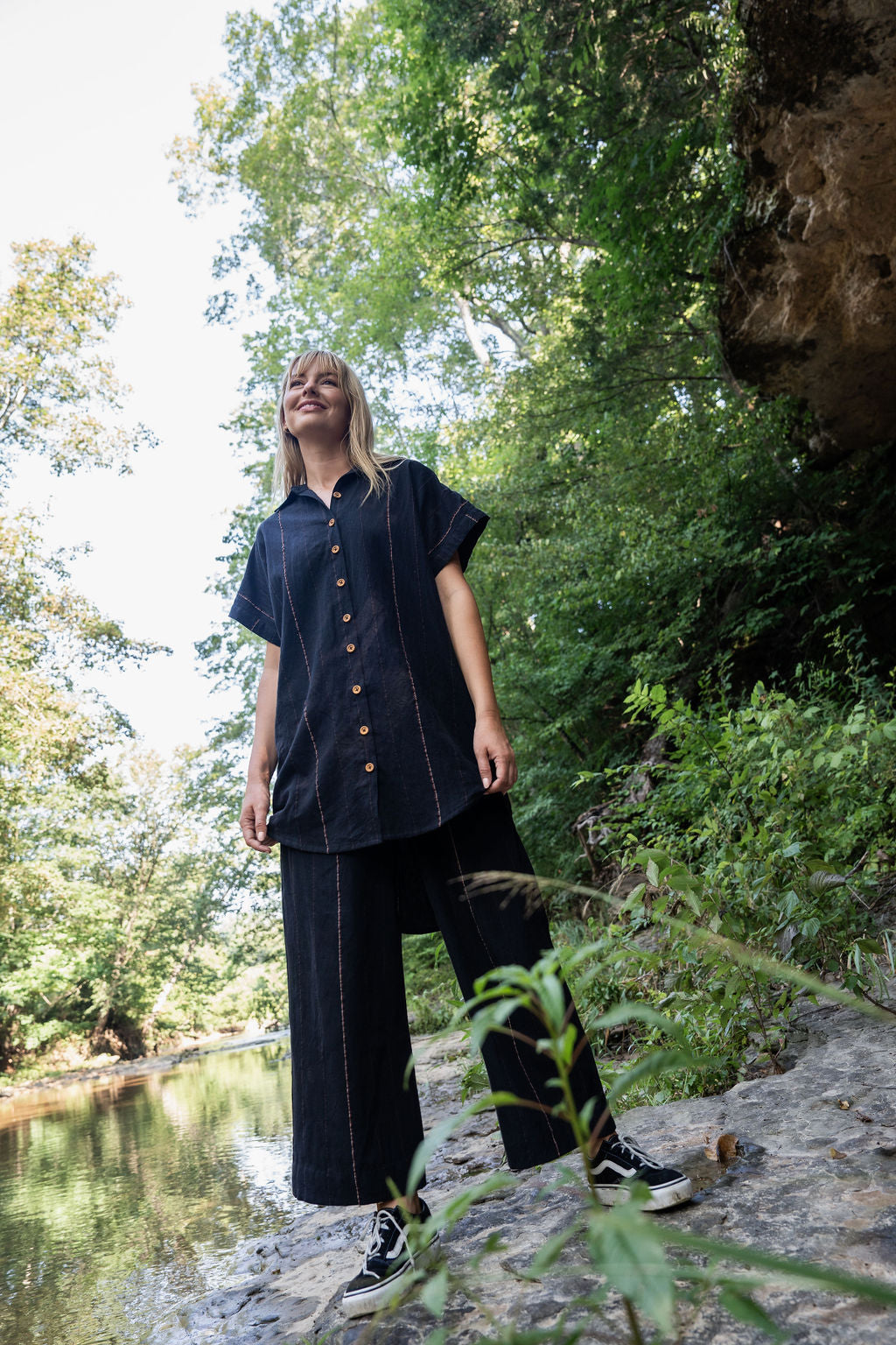 Paige Handwoven Cotton Relaxed Shirt Dress in Black - Pre-Order 2/30