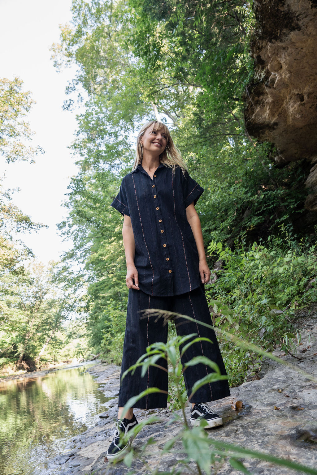 Paige Handwoven Cotton Relaxed Shirt Dress in Black - Pre-Order 2/30