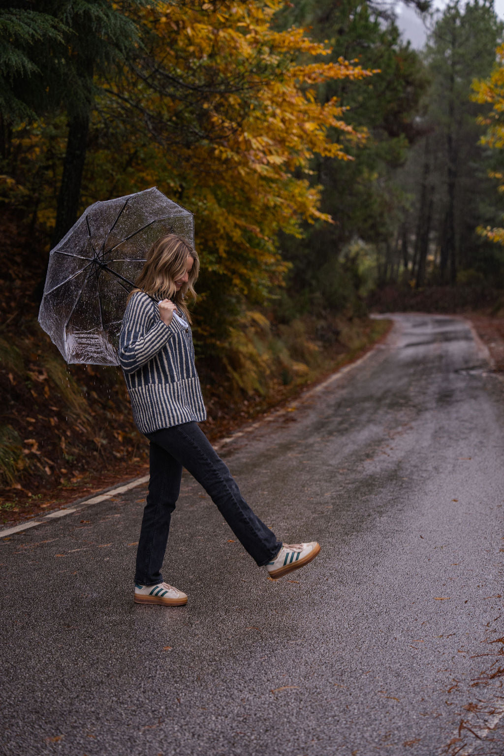 Tiff Oversized Wool Henley in Slate and Cream Made to Order