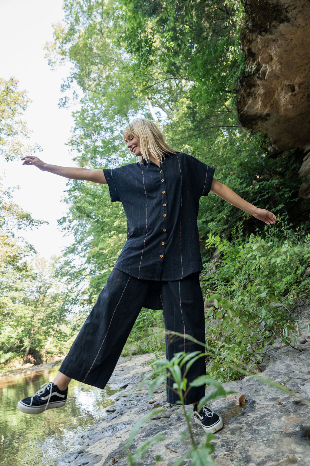 Paige Handwoven Cotton Relaxed Shirt Dress in Black - Pre-Order 2/30