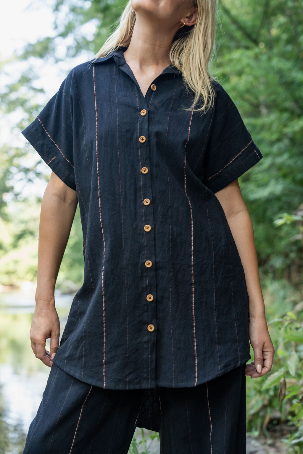 Paige Handwoven Cotton Relaxed Shirt Dress in Black - Pre-Order 2/30