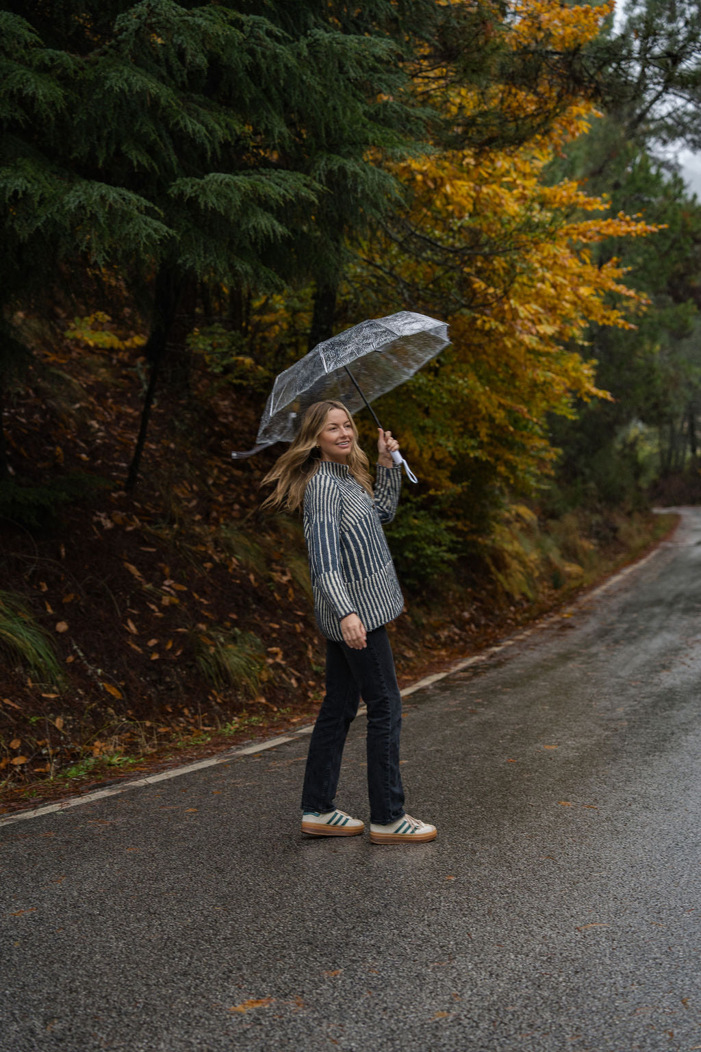 Tiff Oversized Wool Henley in Slate and Cream Made to Order