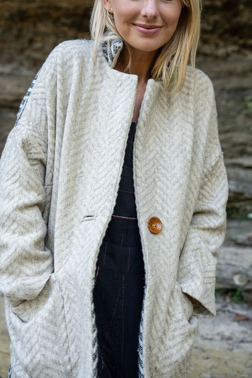 Portuguese Wool Pieper Coat in Neutral Mix-Match Herringbone