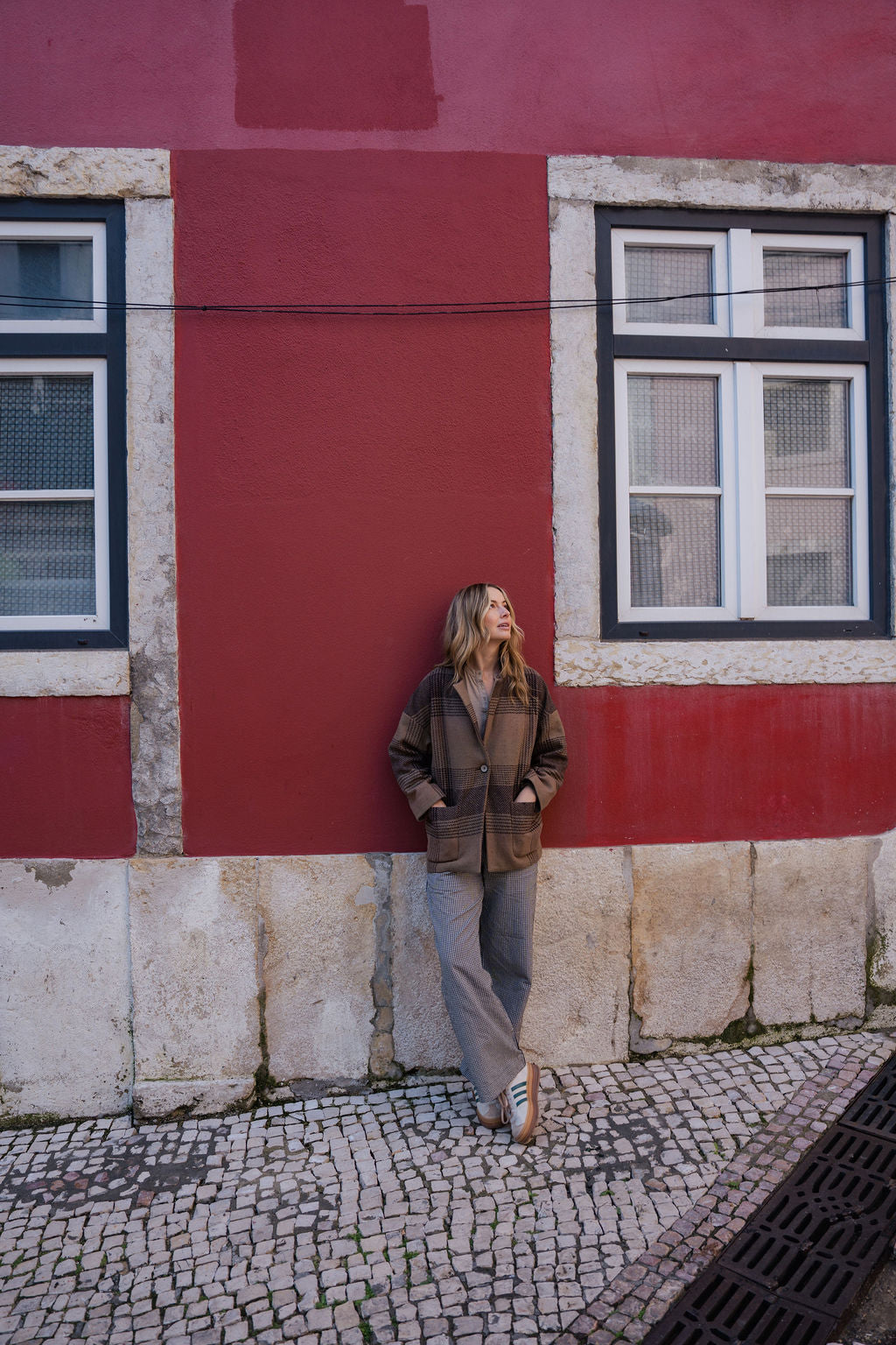 Portuguese Wool Pieper Coat in Brown and Black Plaid Made to Order