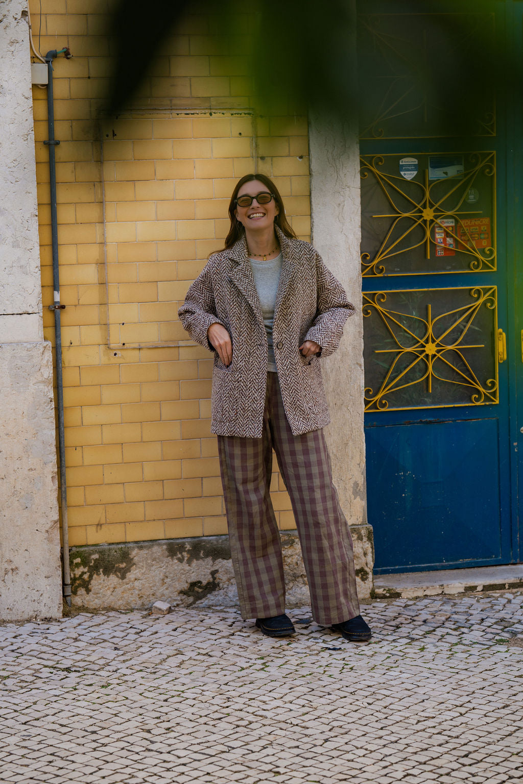 Portuguese Wool Pieper Coat in Heathered Brown and Cream Herringbone Made to Order