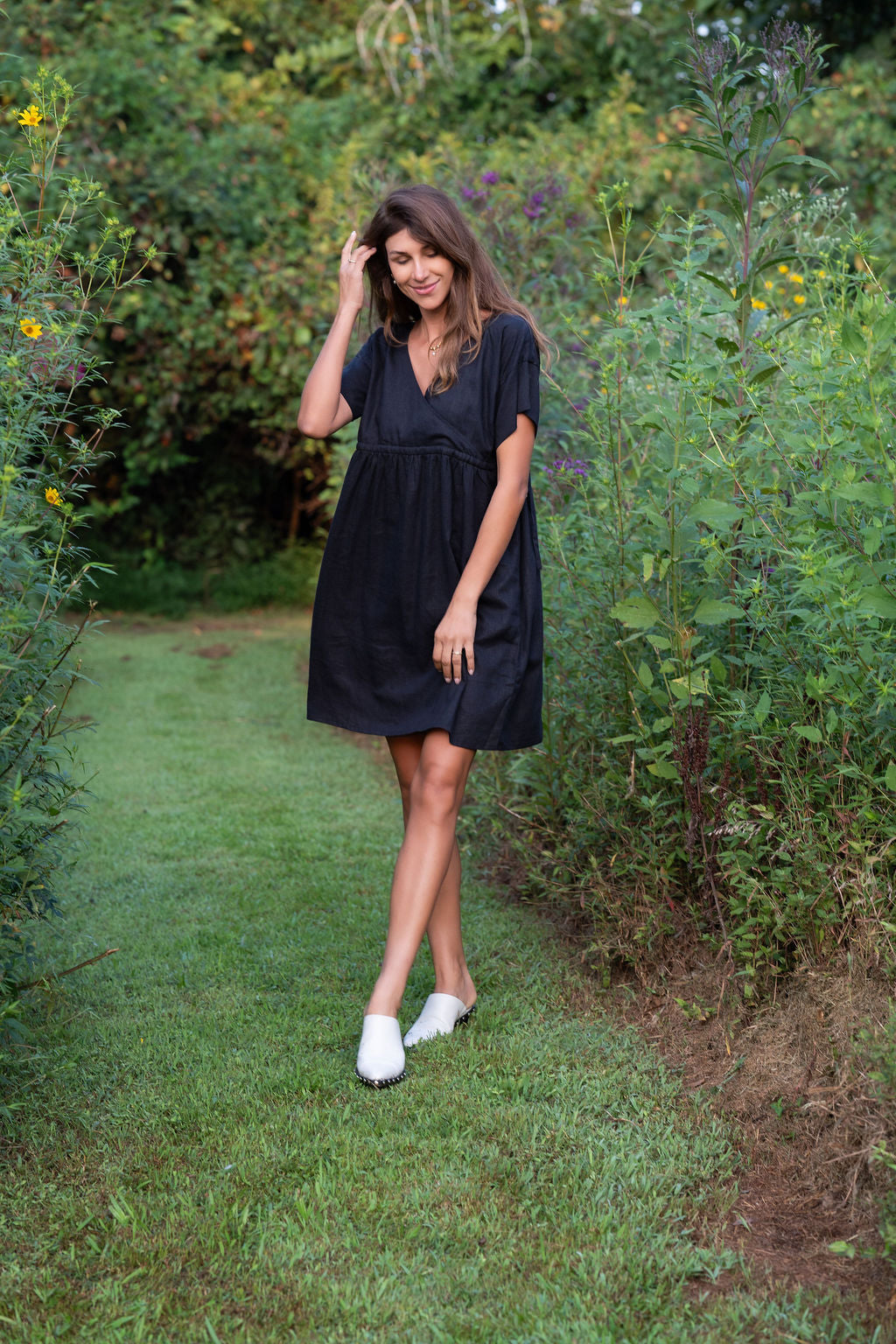 Rose Drawstring Dress in Dark Brown Linen